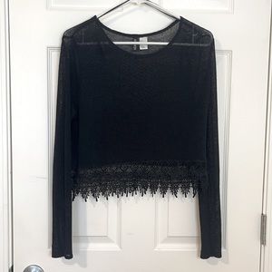 Mesh/ lace black long sleeve crop top